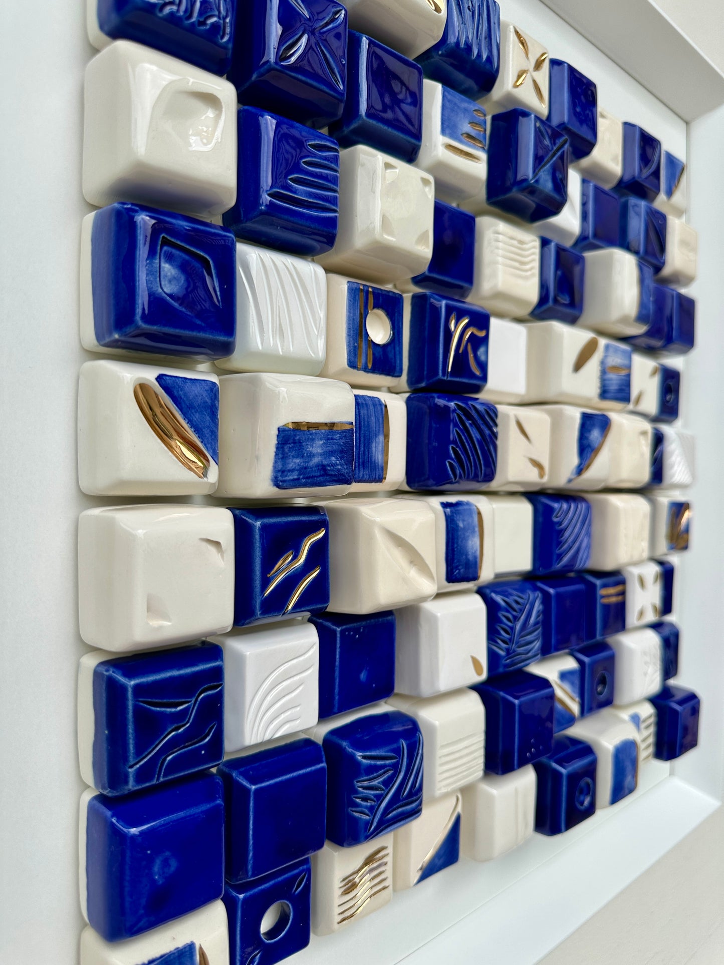 Mosaico 3D — Azul Cobalto & Ouro - 50 x 50 cm - Ref. 49117