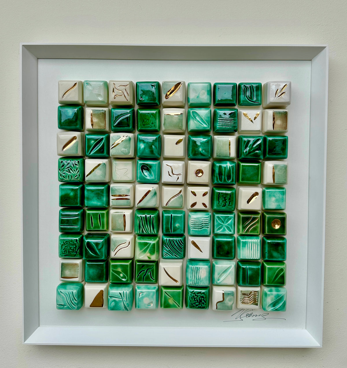Mosaico 3D — Verde & Ouro | 50 × 50 cm - Ref. 49118