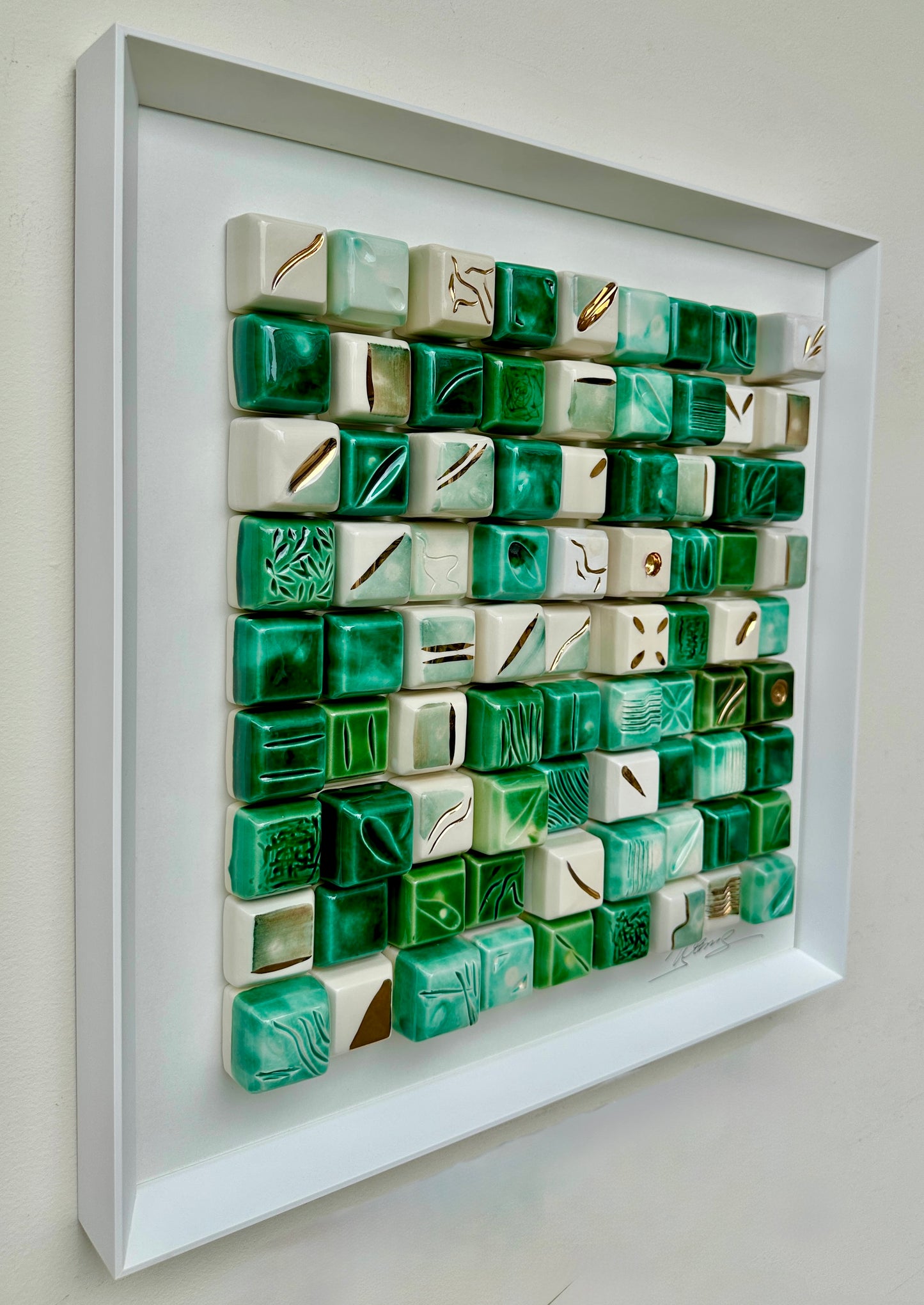 Mosaico 3D — Verde & Ouro | 50 × 50 cm - Ref. 49118