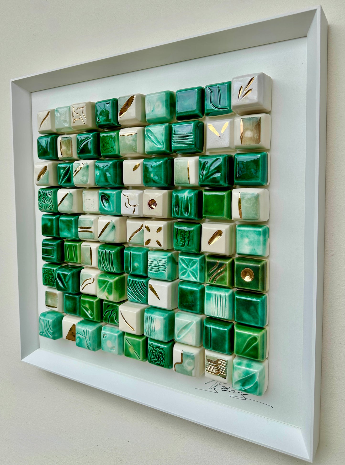 Mosaico 3D — Verde & Ouro | 50 × 50 cm - Ref. 49118