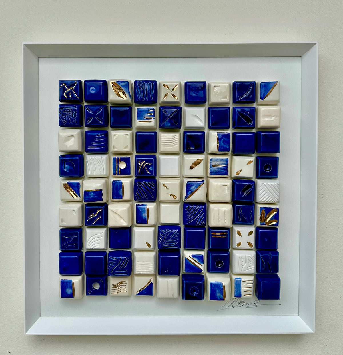 Mosaico 3D — Azul Cobalto & Ouro - 50 x 50 cm - Ref. 49117