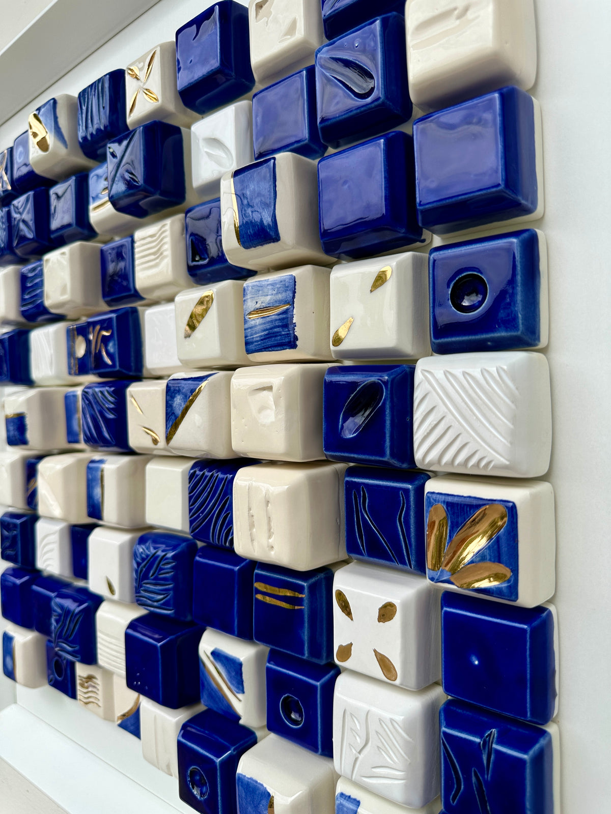 Mosaico 3D — Azul Cobalto & Ouro - 50 x 50 cm - Ref. 49117