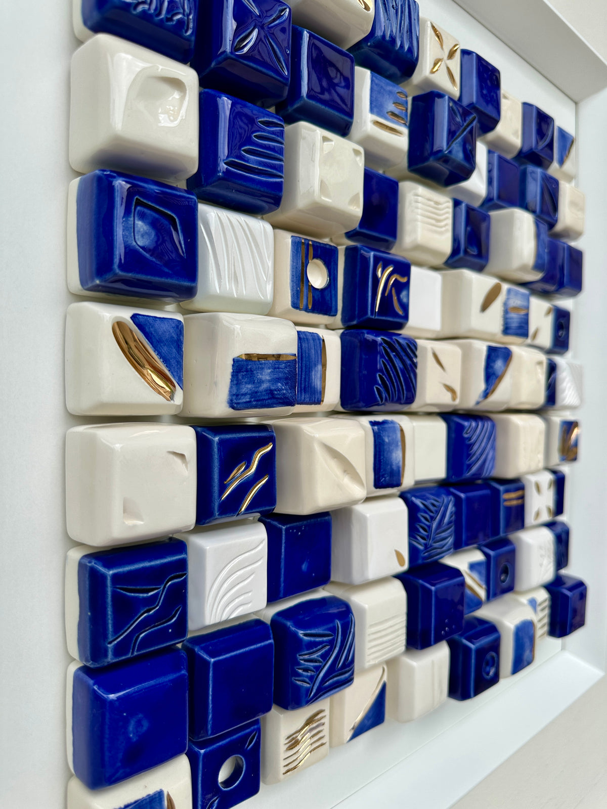Mosaico 3D — Azul Cobalto & Ouro - 50 x 50 cm - Ref. 49117