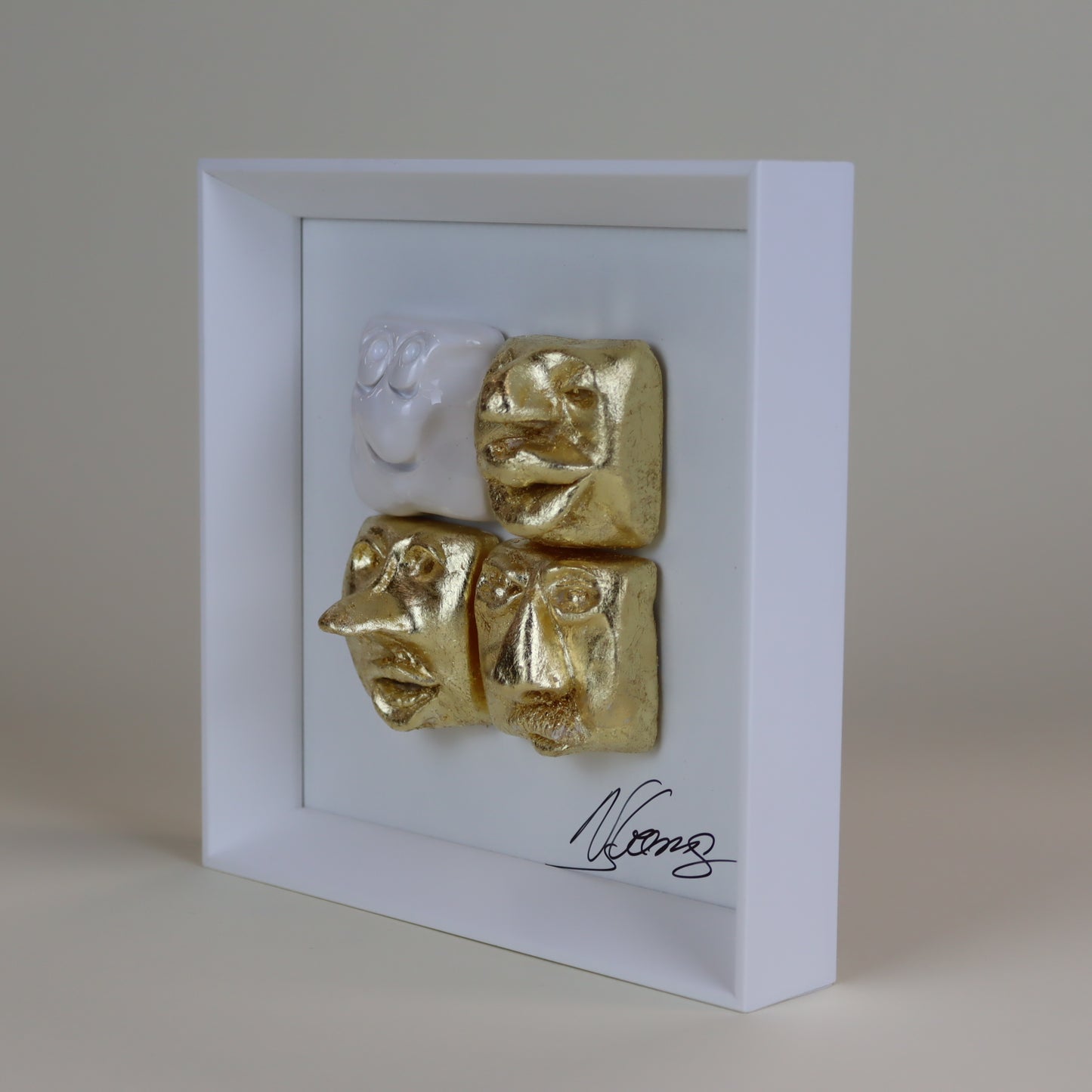 Quadro de Cerâmica Artesanal | 4 Rostos | Folha de Ouro