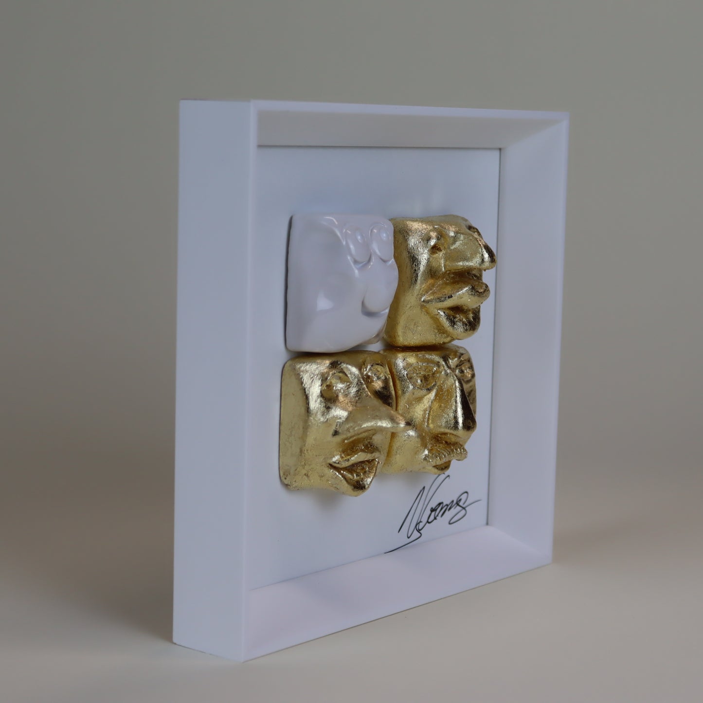 Quadro de Cerâmica Artesanal | 4 Rostos | Folha de Ouro