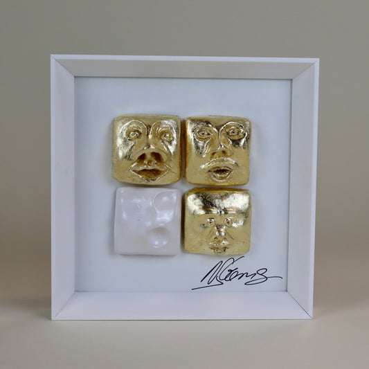 Quadro de Cerâmica Artesanal | 4 Rostos | Folha de Ouro